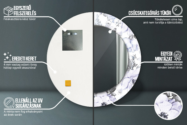 Espelho circular de parede decorativo Rosas azuis