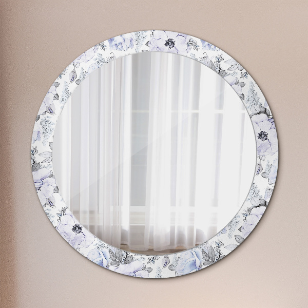 Espelho circular de parede decorativo Rosas azuis