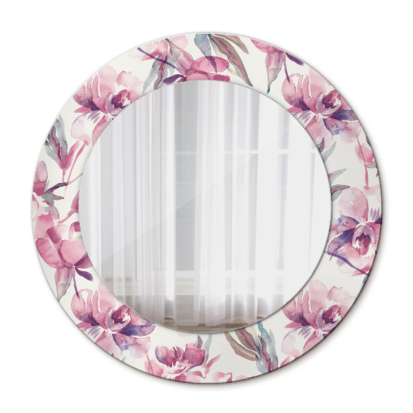 Espelho circular de parede decorativo Flores de peónias