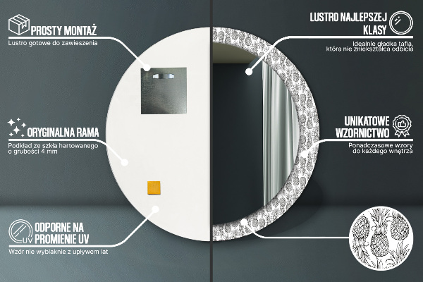 Espelho com moldura impressa redondo Ananases