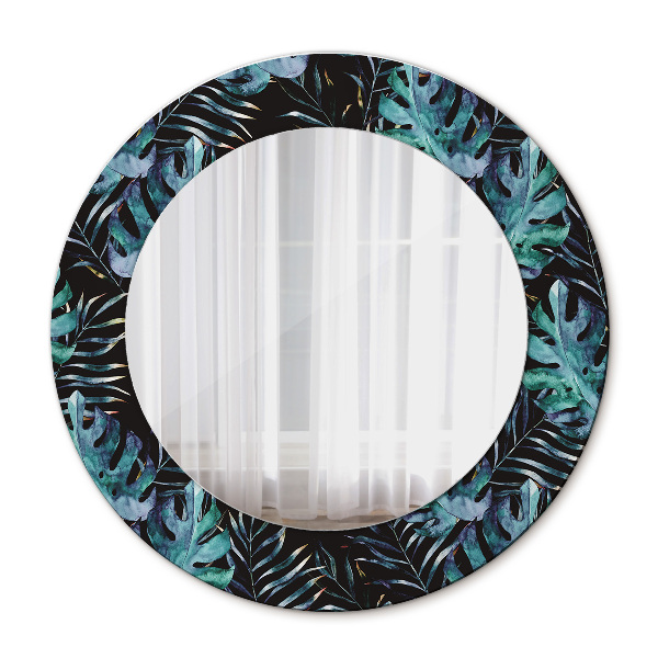 Espelho circular de parede decorativo Folhas exóticas