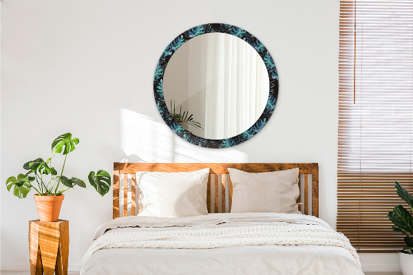 Espelho circular de parede decorativo Folhas exóticas