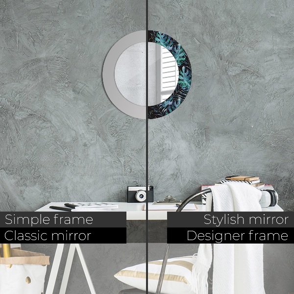 Espelho circular de parede decorativo Folhas exóticas