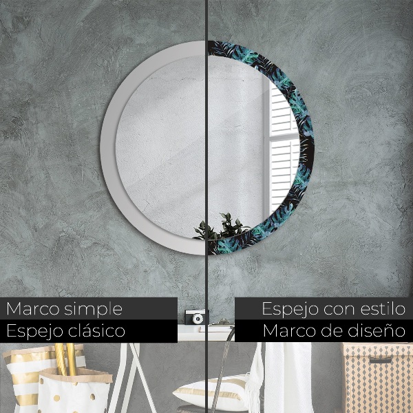 Espelho circular de parede decorativo Folhas exóticas