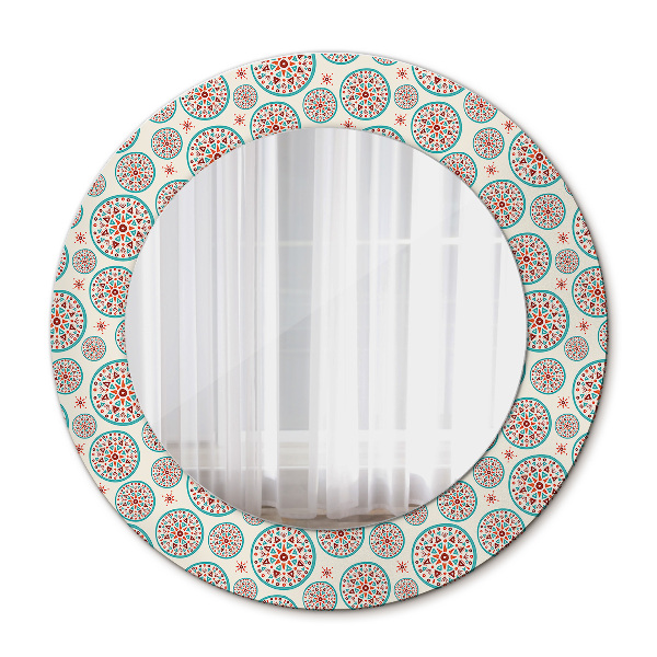 Espelho com moldura impressa redondo Padrão Boho