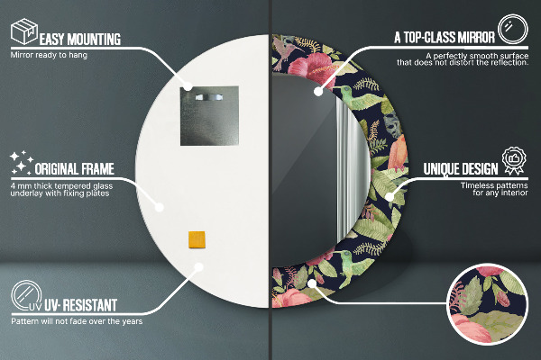 Espelho circular de parede decorativo Flores de hibisco