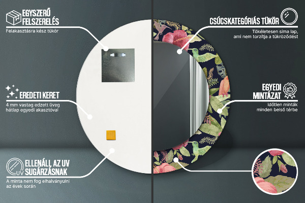 Espelho circular de parede decorativo Flores de hibisco