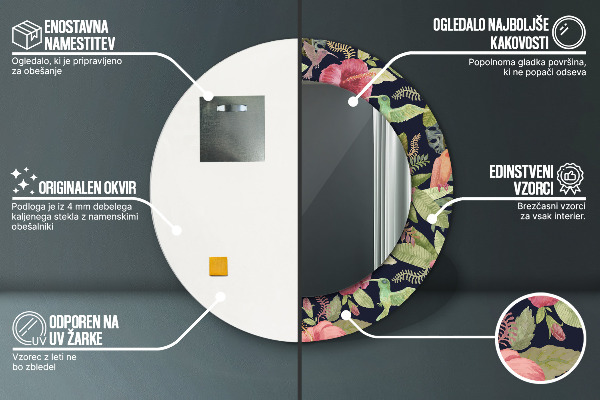 Espelho circular de parede decorativo Flores de hibisco