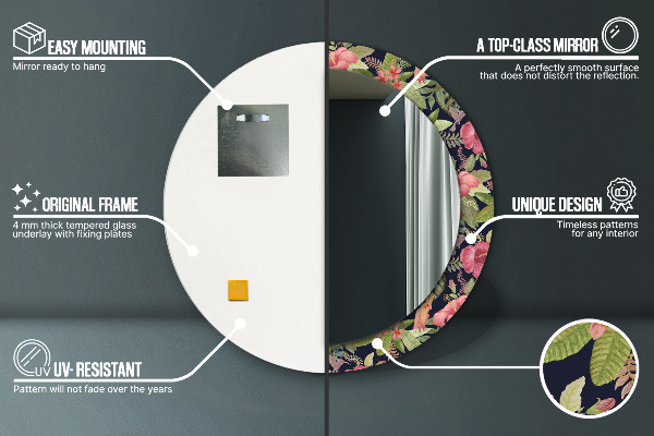 Espelho circular de parede decorativo Flores de hibisco