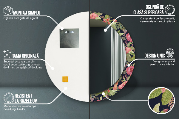 Espelho circular de parede decorativo Flores de hibisco