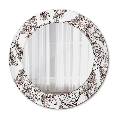 Espelho circular de parede decorativo Penas de apanhador de sonhos