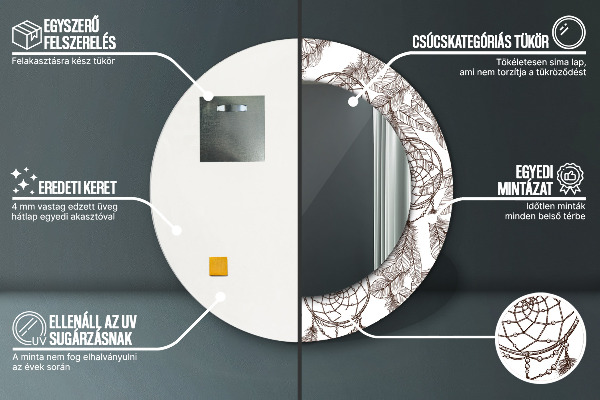 Espelho circular de parede decorativo Penas de apanhador de sonhos