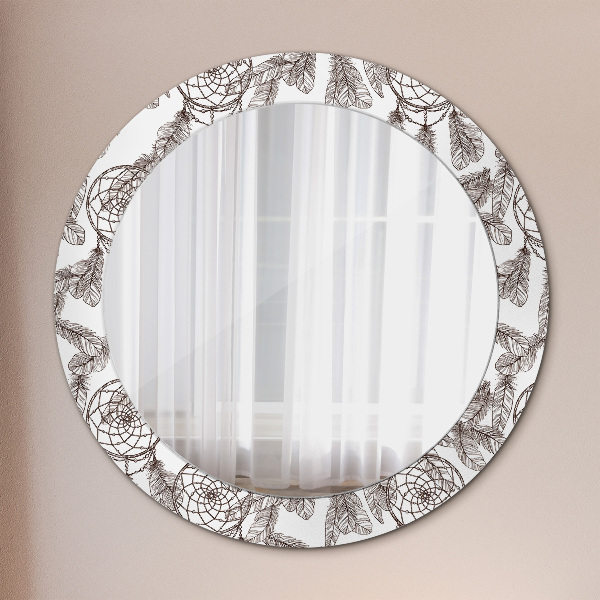 Espelho circular de parede decorativo Penas de apanhador de sonhos