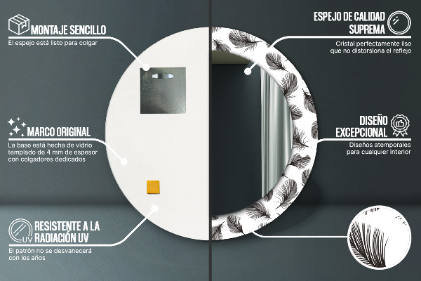 Espelho circular de parede decorativo Penas