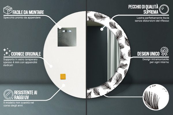 Espelho circular de parede decorativo Penas