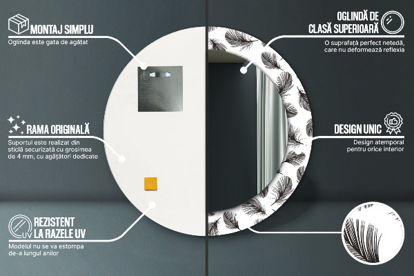 Espelho circular de parede decorativo Penas