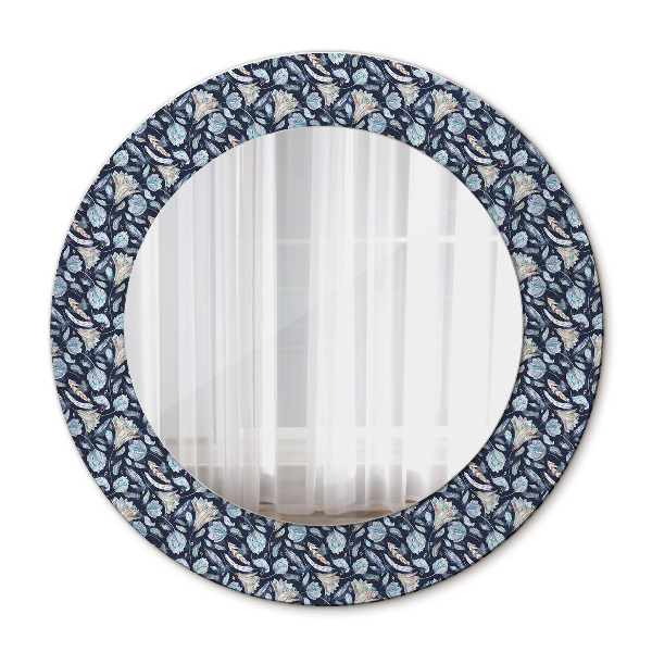 Espelho com moldura impressa redondo Padrão Boho