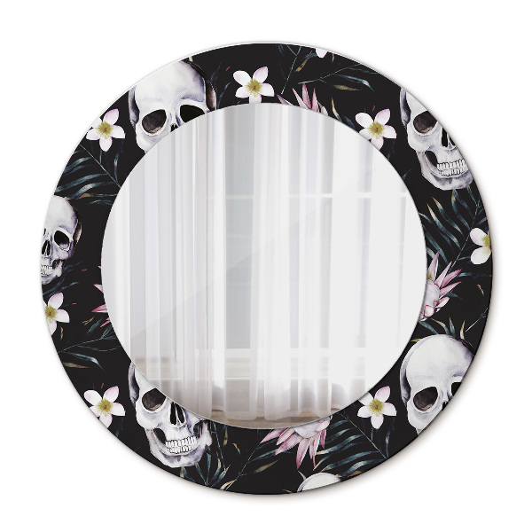 Espelho circular de parede decorativo Flores de caveira