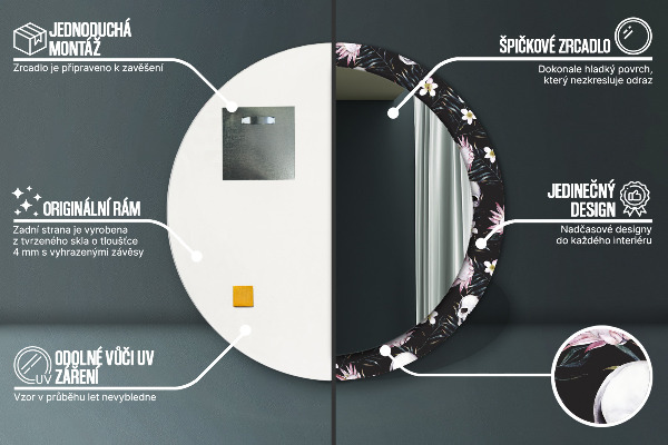 Espelho circular de parede decorativo Flores de caveira