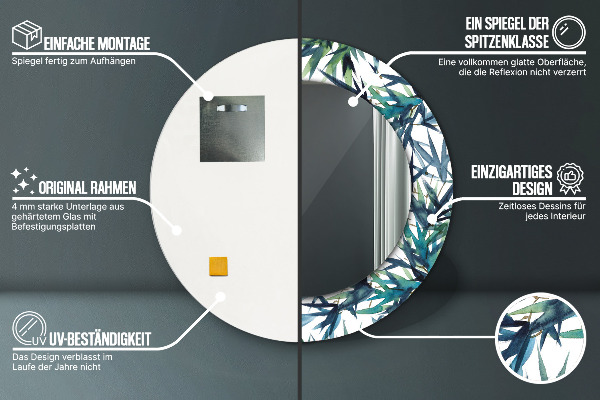 Espelho circular de parede decorativo Palmeiras azuis