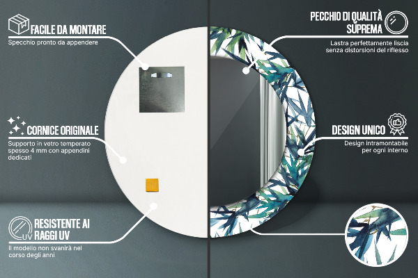 Espelho circular de parede decorativo Palmeiras azuis