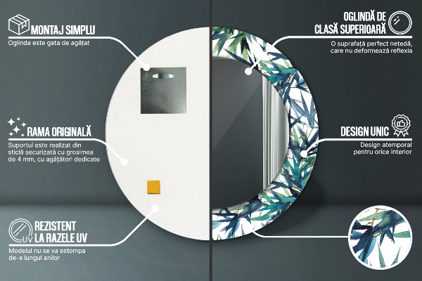 Espelho circular de parede decorativo Palmeiras azuis