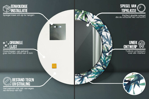 Espelho circular de parede decorativo Palmeiras azuis