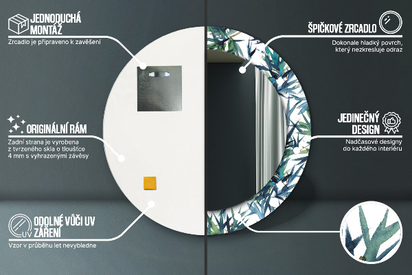 Espelho circular de parede decorativo Palmeiras azuis