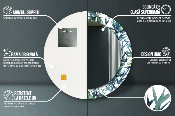 Espelho circular de parede decorativo Palmeiras azuis