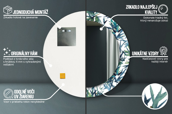 Espelho circular de parede decorativo Palmeiras azuis