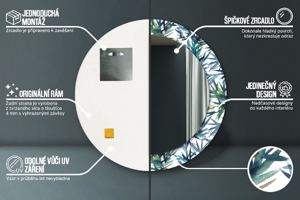 Espelho circular de parede decorativo Palmeiras azuis