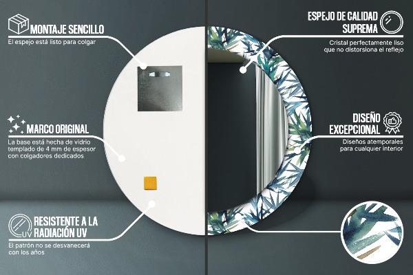 Espelho circular de parede decorativo Palmeiras azuis