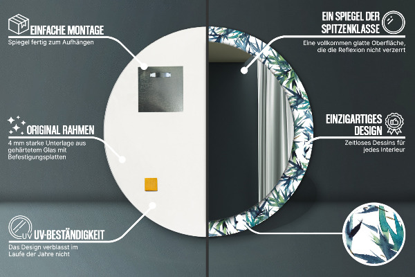 Espelho circular de parede decorativo Palmeiras azuis