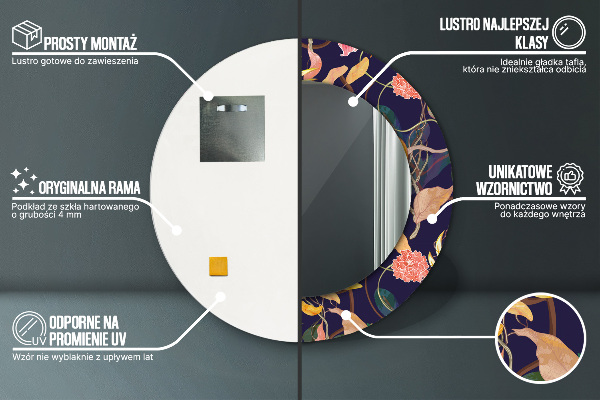 Espelho circular de parede decorativo Plantas de aguarela