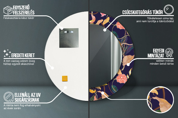 Espelho circular de parede decorativo Plantas de aguarela