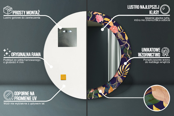 Espelho circular de parede decorativo Plantas de aguarela