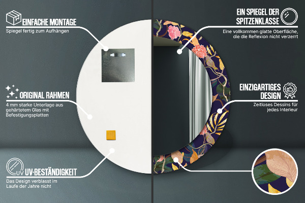 Espelho circular de parede decorativo Plantas de aguarela