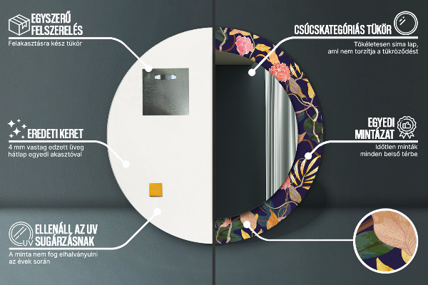 Espelho circular de parede decorativo Plantas de aguarela