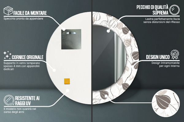 Espelho circular de parede decorativo Floral abstrato