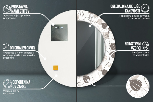 Espelho circular de parede decorativo Floral abstrato