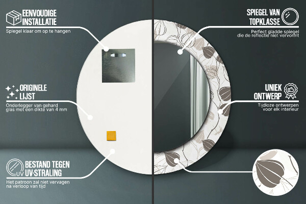 Espelho circular de parede decorativo Floral abstrato