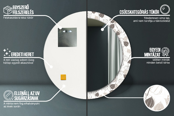 Espelho circular de parede decorativo Floral abstrato