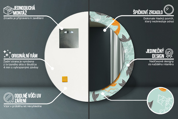 Espelho com moldura impressa redonda Carpa chinesa