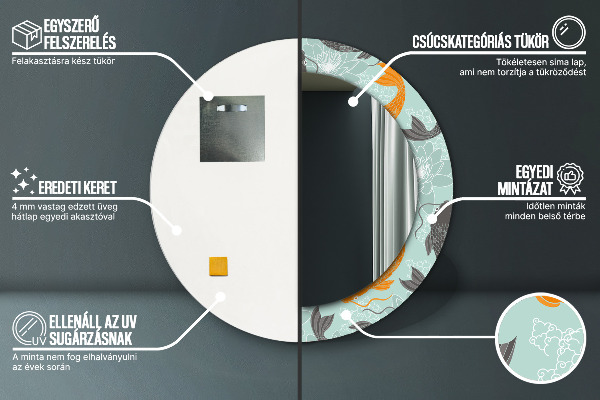 Espelho com moldura impressa redonda Carpa chinesa