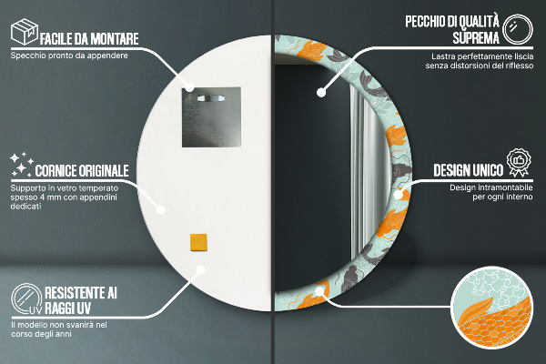 Espelho com moldura impressa redonda Carpa chinesa