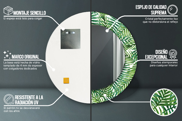 Espelho circular de parede decorativo Palmeira tropical