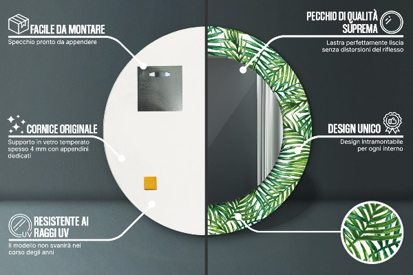 Espelho circular de parede decorativo Palmeira tropical