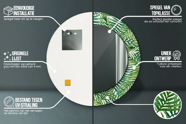 Espelho circular de parede decorativo Palmeira tropical