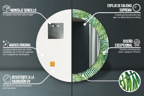 Espelho circular de parede decorativo Palmeira tropical