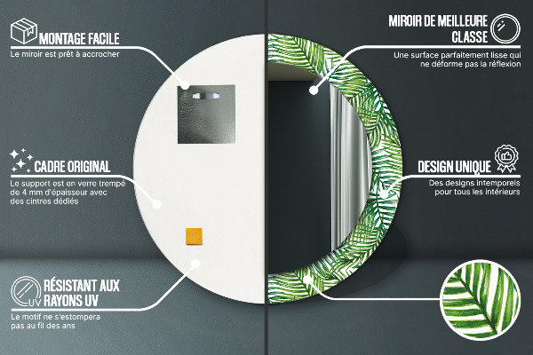 Espelho circular de parede decorativo Palmeira tropical